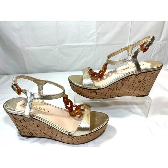 Prada Chain Link Gold Wedges - Picture 6 of 16